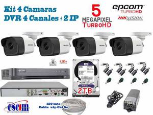 Kit 4 Camaras Hikvision 5 Mpx Dvr Epcom 5mp Disco 2tb Purple