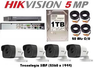 Kit Video Vigilancia 4 Cámaras 5 Mp Cctv Disco Duro 1 Tb