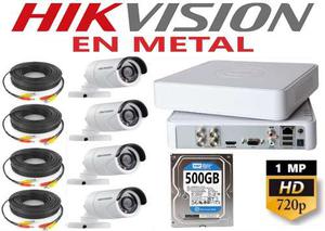 Kit Video Vigilancia Hikvision 4 Camaras 720 En Metal 500 Gb