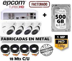 Kit 4 Camaras Epcom Domo Metal Circuito Cerrado 720p 500 Gb