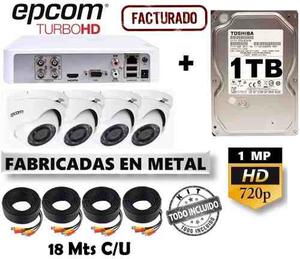 Kit Video Vigilancia 4 Camaras Epcom Domo Metal 720p 1 Tb