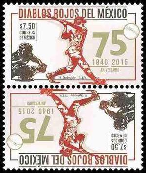 2015 75 Béisbol Diablos Rojos D México Tête Bêche 2954
