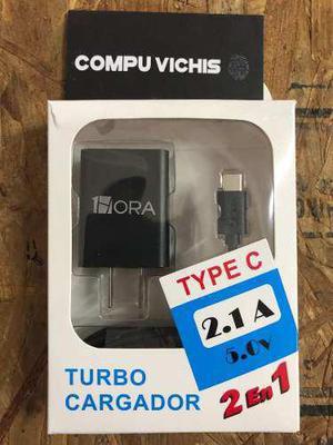 Turbo Cargador Usb 2 Amperes Con Cable Usb Tipo C 1hora