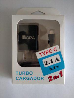 Turbo Cargador Usb Con Cable Tipo C 5v 2.1a Hora