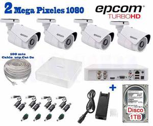 Kit 4 Camaras Epcom p 2mp Cctv 1 Tb Cctv 100m Cable Utp