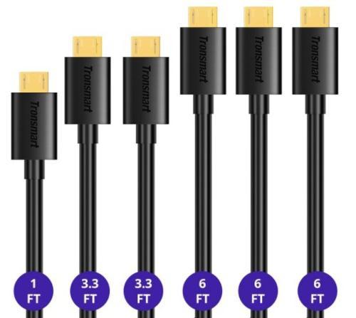 Tronsmart Mupp8 Micro Usb Cables 6 Pack (3x1.8m 2x1m 1x.3m)
