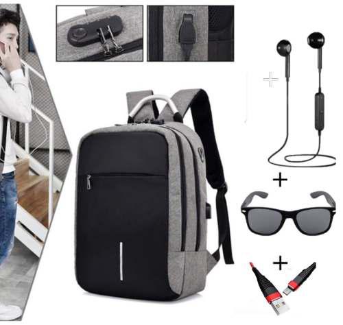 Mochila Backpack Antirrobo Contraagua Laptop Tablet +eaphone