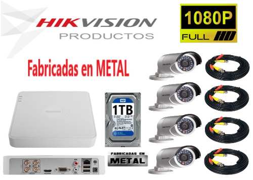 Kit Hikvision 4 Camaras Bullet En Metal  Disco Duro 1tb
