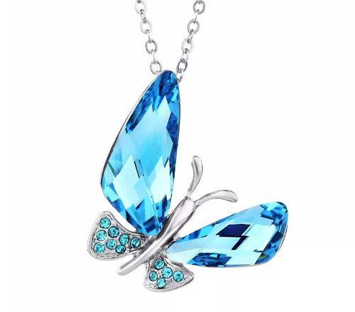 Collar De Mariposa Azul Cristal Swarovski Calidad Unica.