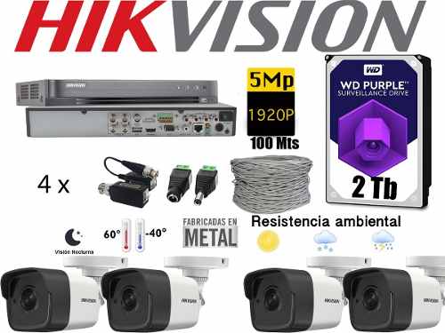 Kit Video Vigilancia 4 Cámaras 5 Mp 2 Tb Purple Baluns 100