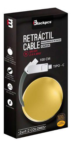 Cable Dual Usb Tipo C Dorado Retractil Blackpcs Cagmcpr-3