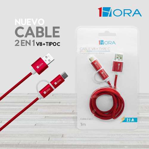 Cable Micro Usb V8 Con Adaptador Tipo C Carga Y Pasa Datos