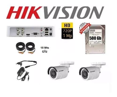 Kit Video Vigilancia 2 Cámaras 18 Mts 720p 500gb Hikvision