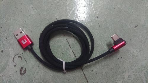 Cable Usb Tipo C Punta Escuadra Carga Rapida Tela Y Metalico
