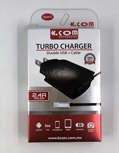 Turbo Cargador Kcom Tipo C Doble Usb Cable De Datos