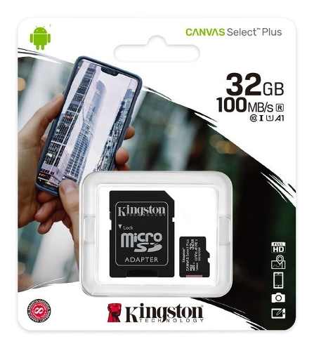 Micro Sd 32 Gb Kingston 100 Mb/s R Clase 10 Canvas Select Pl