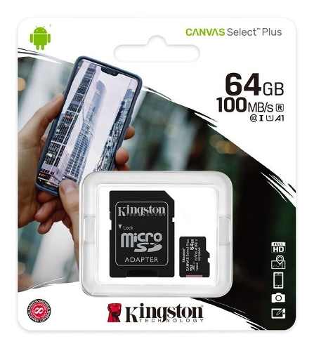 Micro Sd 64 Gb Kingston 100 Mb/s R Clase 10 Canvas Select Pl