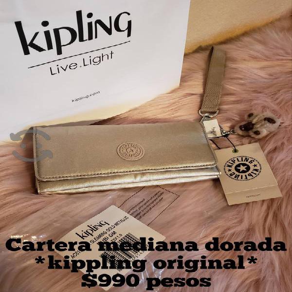cartera KIPLING nueva y original dorada
