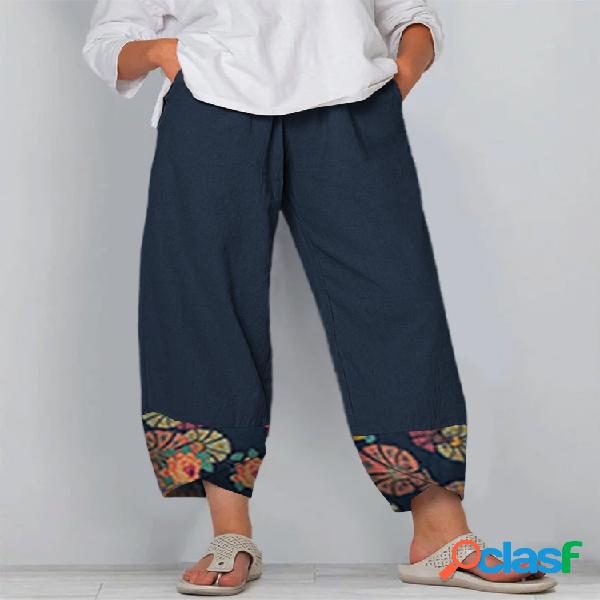 Patchwork estampado floral cintura elástica Pantalones para