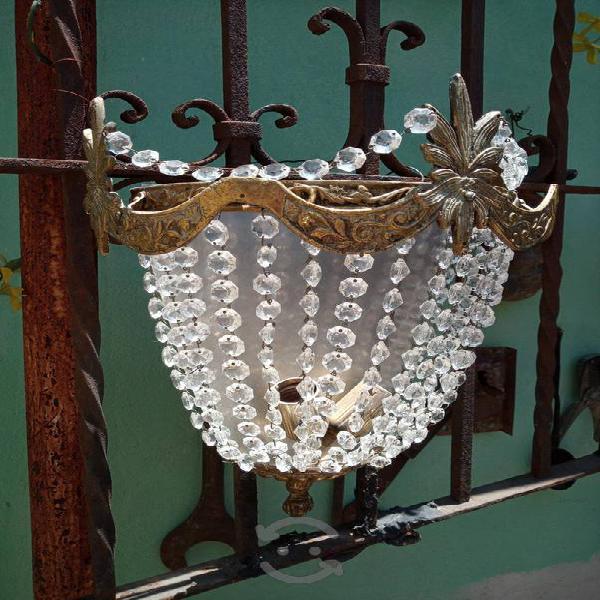 lámpara de bronce antigua gotas de cristal