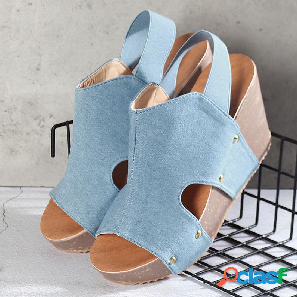 Mujer Color sólido Peep Toe Hollow Slingback Wedges