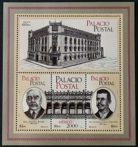 Mexico  Palacio Postal Hoja Con 4 Timbres Relieve Mint