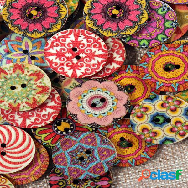 100 piezas de flores de madera Botones Redondas Colorful