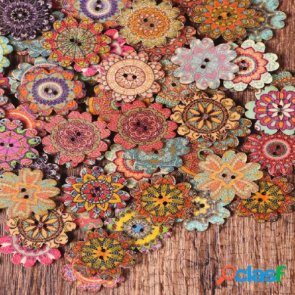 100 piezas de madera bohemia Botones en forma de flor