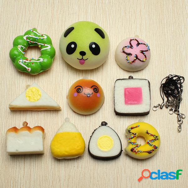 10Pcs Kawaii Squishy juguete suave panda pan de pan pastel