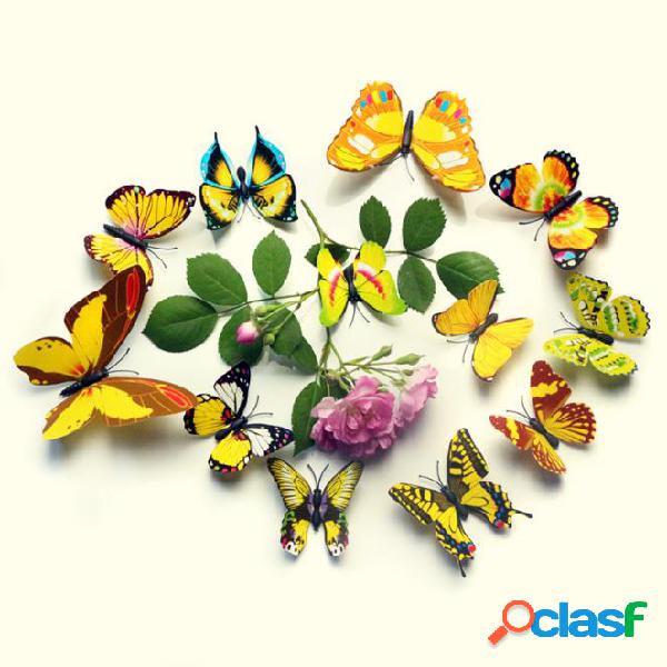 12Pcs 3D color de la pared de la mariposa pegatina imán de