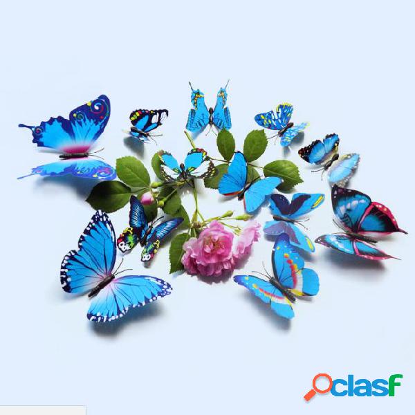 12pcs 3D azul colorido de la pared de la mariposa de Navidad