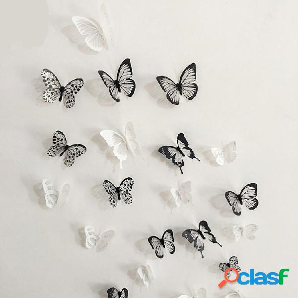 18 piezas 3D negro blanco mariposa etiqueta de la pared