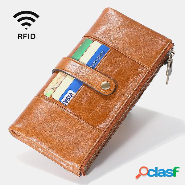 18 ranuras para tarjetas Piel Genuina RFID billetera con