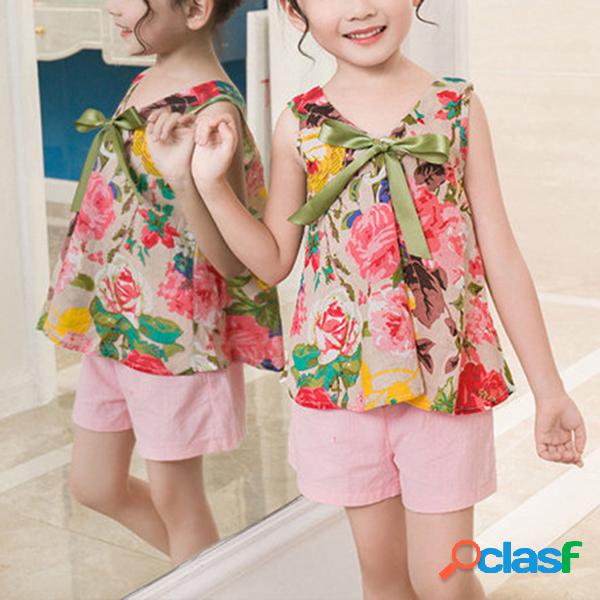 2Pcs Flower Patrón Conjuntos de ropa para niñas pequeñas