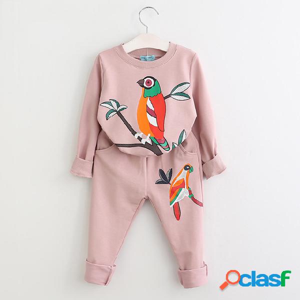 2pcs conjuntos de ropa para niñas con estampado de pájaros