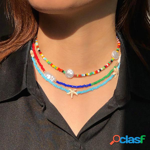3 piezas Colorful Conjunto de collar de estrella de mar de