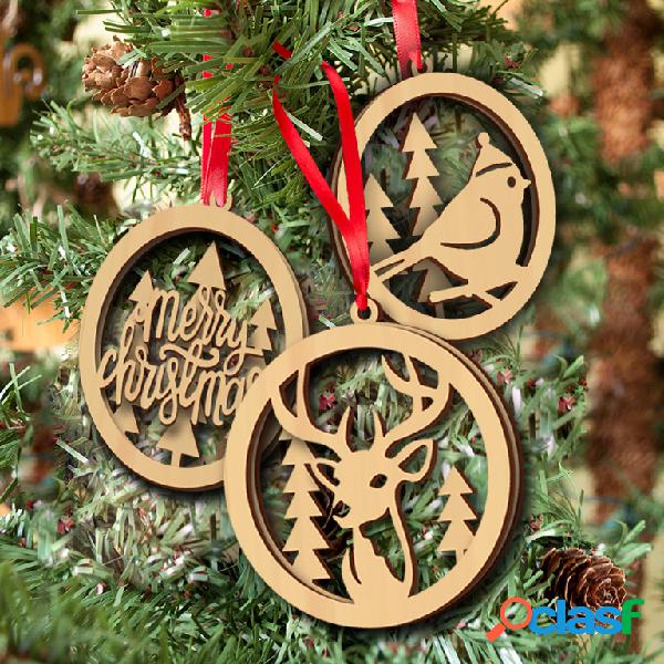 3 piezas doble hueco Navidad Colgante artesanías de madera