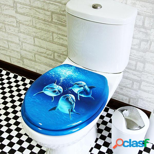 3D Three Blue Dolphin Cubierta de asiento de inodoro Tapa