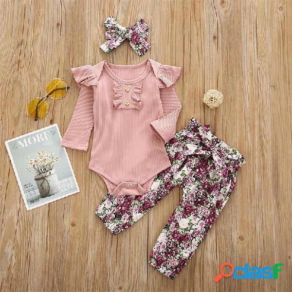 3PCs Baby Flying Sleeves Tops + Floral Print Pantalones