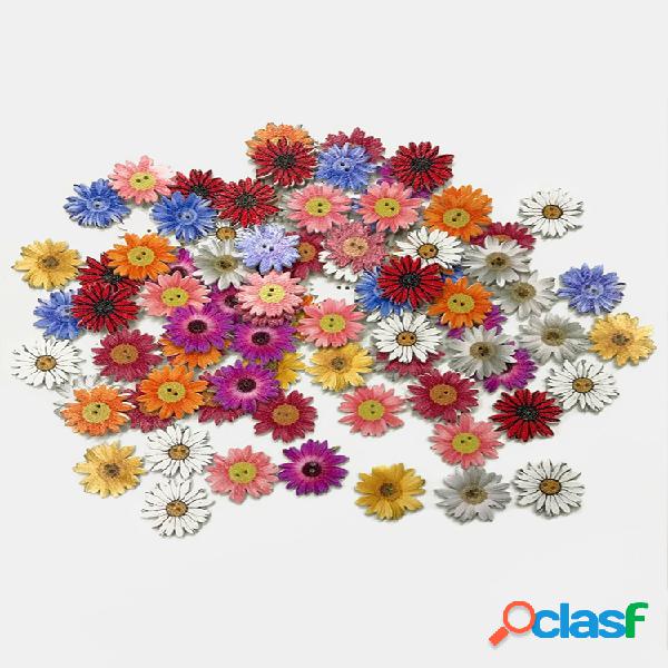 50 piezas de crisantemo de madera Botones flores lindas DIY