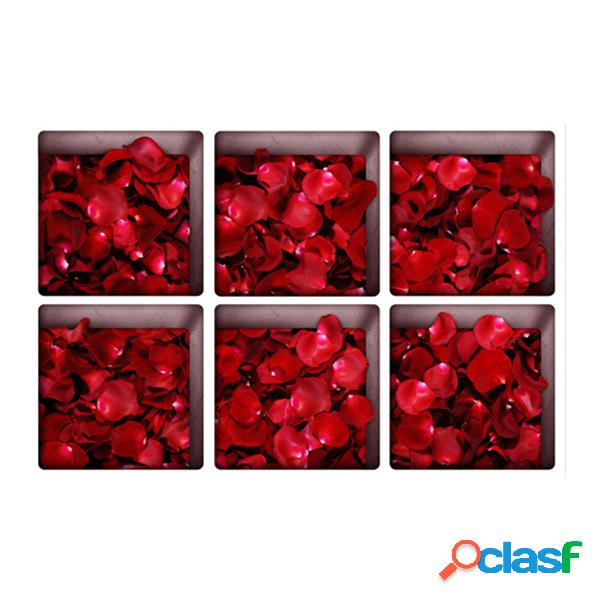6 Unids 13x13cm Rose Leaf Pattern 3D Antideslizante Pegatina