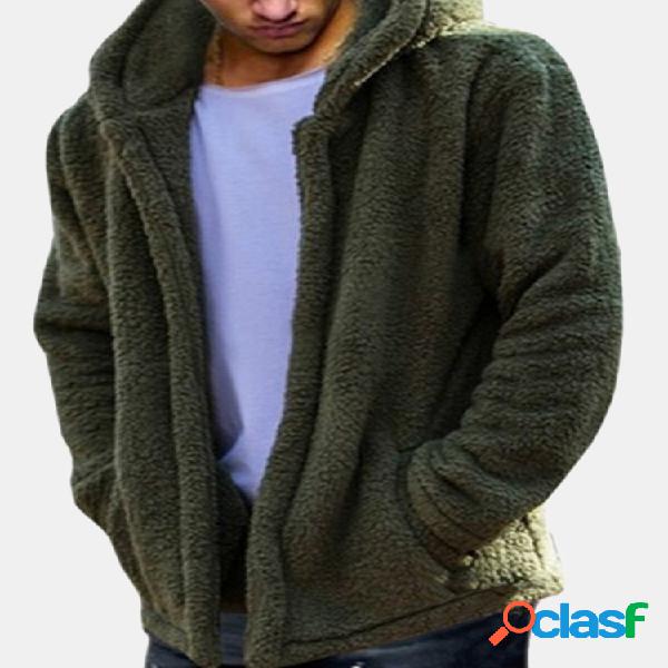Abrigo cálido de manga larga de color sólido de lana