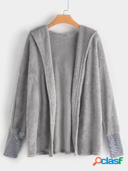 Abrigo de lana con capucha de manga larga con diseño