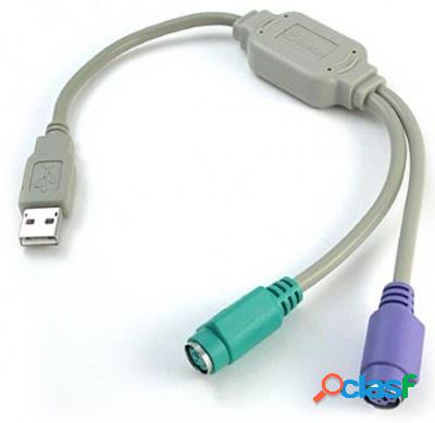BRobotix Cable USB USB Macho - 2x PS/2 Hembra, 22cm, Gris