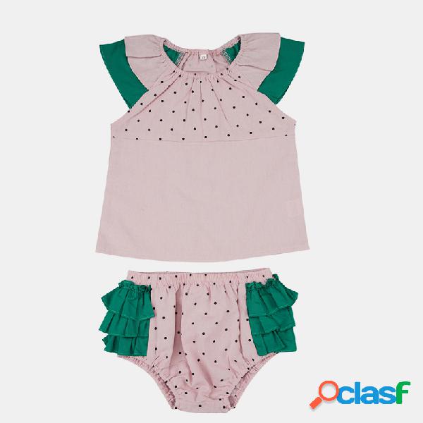 Baby Dot Print Flying Sleeves Casual Rosa Set para 3-24M
