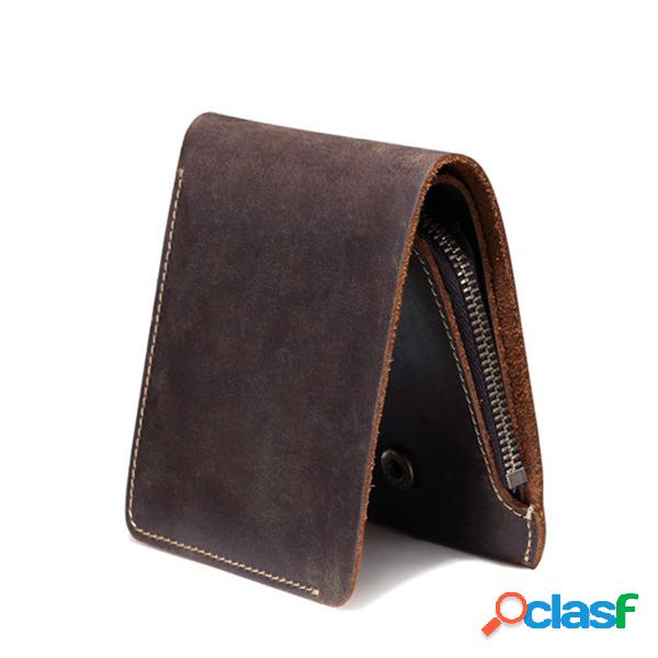 Bifold Cowhide Piel Genuina Monedero Corto Delgado Monedero