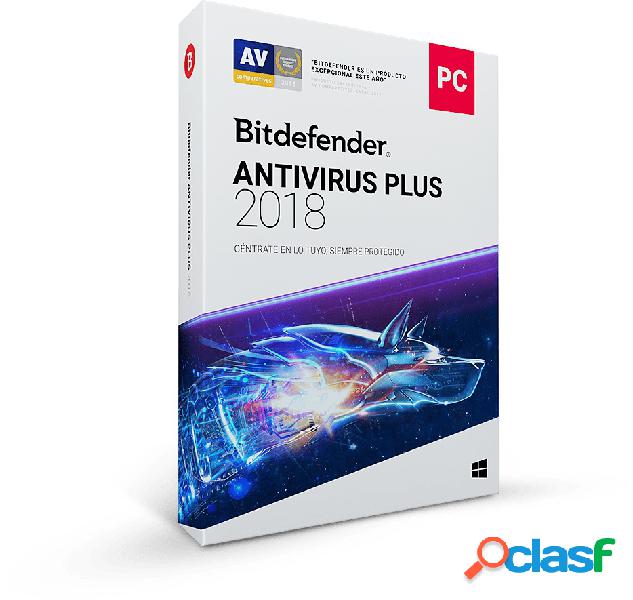 Bitdefender Antivirus Plus 2018, 3 Usuarios, 1 Año, Windows