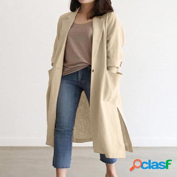 Blazer largo casual con cuello de solapa y bolsillo
