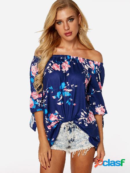 Blusa sin mangas con estampado floral azul y blusa sin