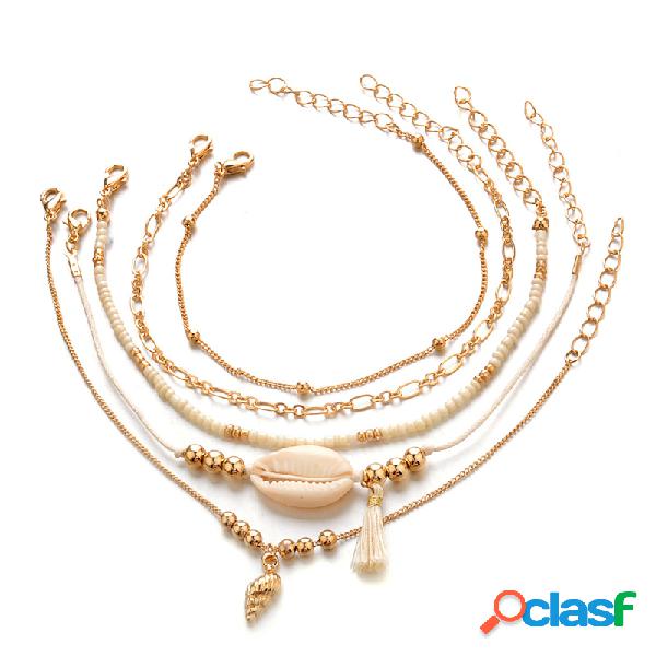 Bohemian Multilayer Gold Bracelet Set 5PCS Shell Conch Beads